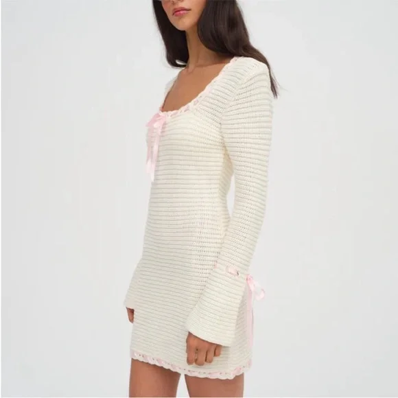 🆕Cream For Love And Lemons Olina Crochet Mini Dress Sz Medium - Picture 2 of 10